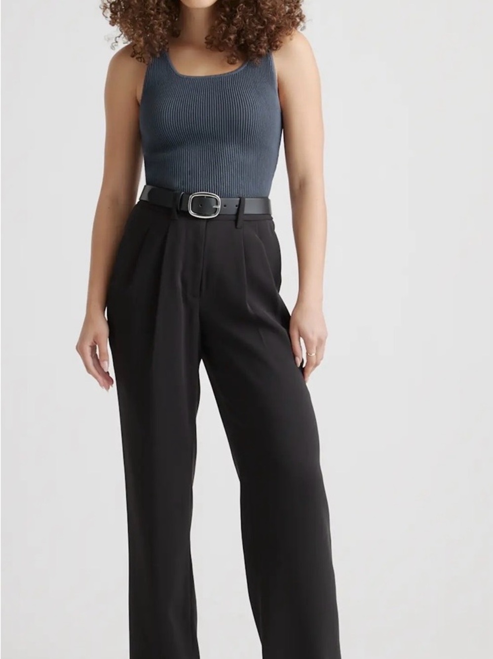Quince Black High-Waist Wide-Leg Trousers